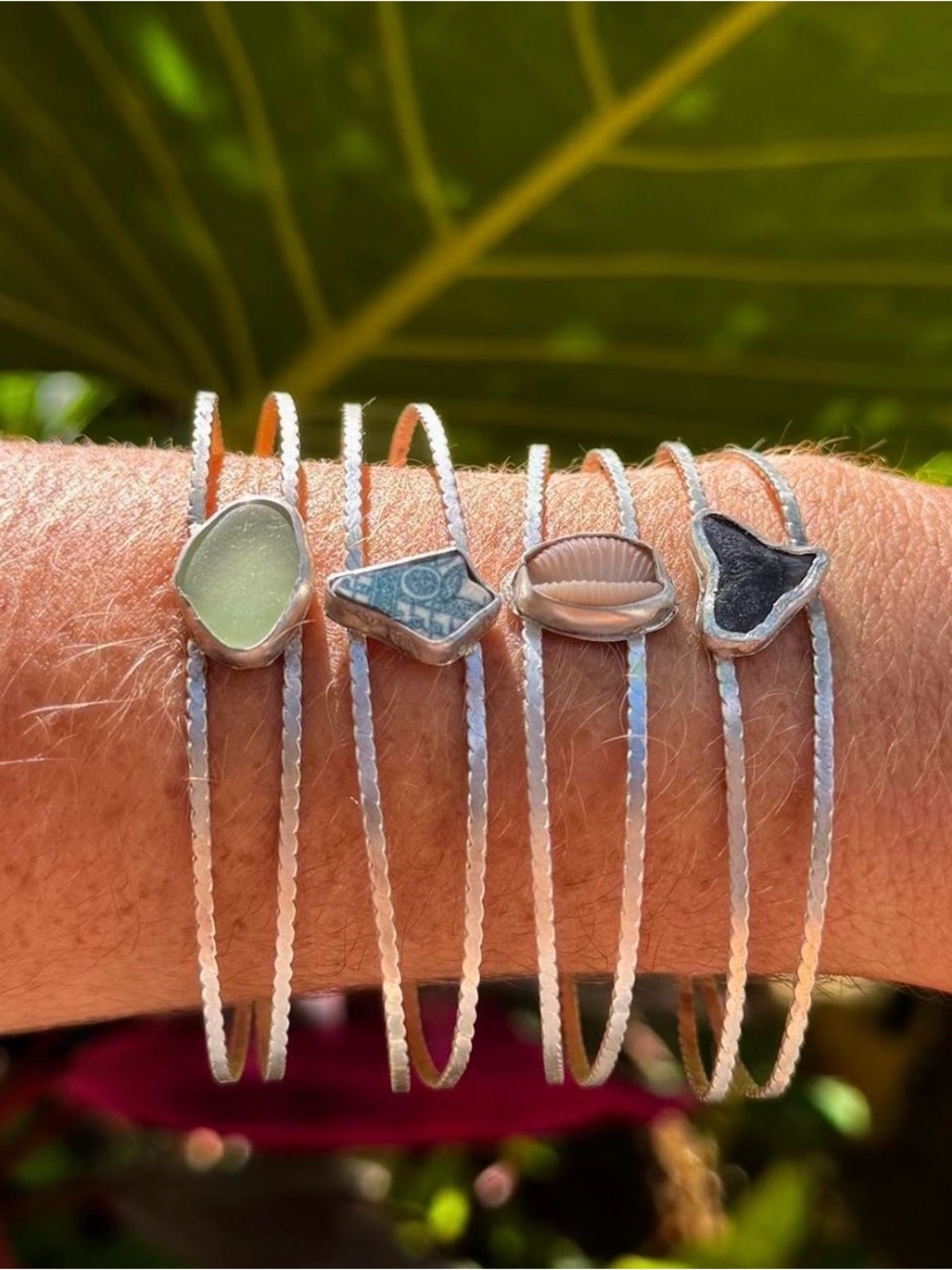 Hand Crafted Sterling silver 925 995 floral Bracelet honey brown sea glass - Picture 7 of 7